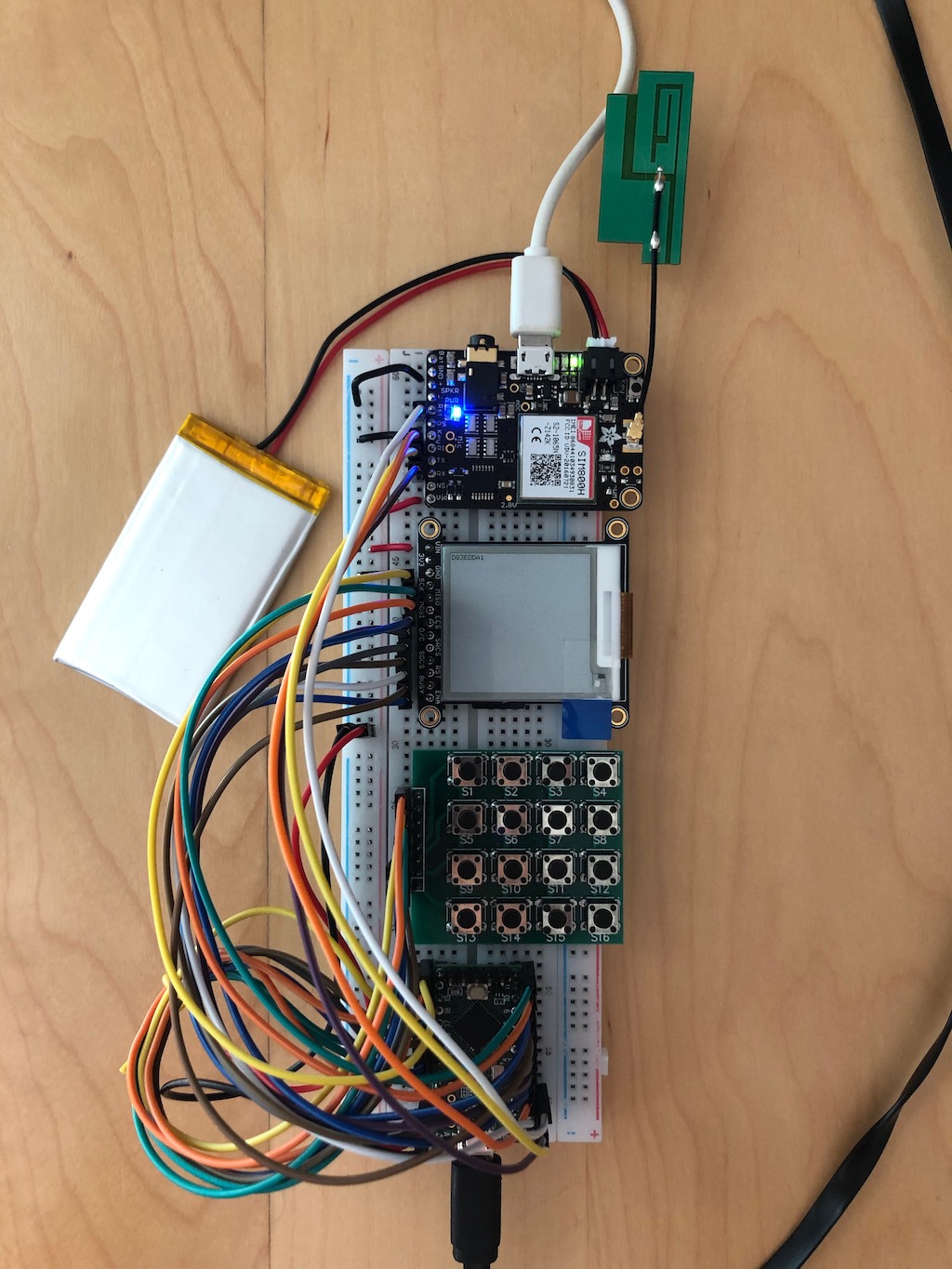homebrew cellular phone prototype on a breadboard